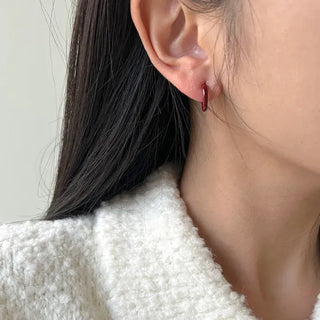Ribbon Hoop Earrings Ball Silver Post Silver Mini