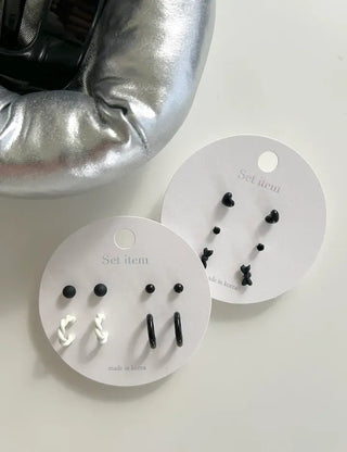 Ribbon Hoop Earrings Ball Silver Post Silver Mini