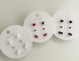 Ribbon Hoop Earrings Ball Silver Post Silver Mini