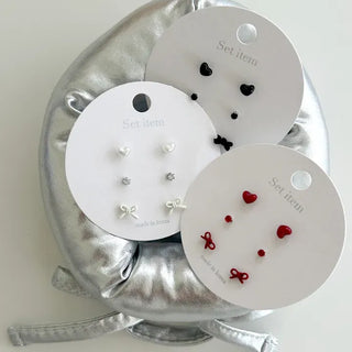 Ribbon Hoop Earrings Ball Silver Post Silver Mini
