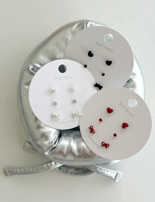 Ribbon Hoop Earrings Ball Silver Post Silver Mini