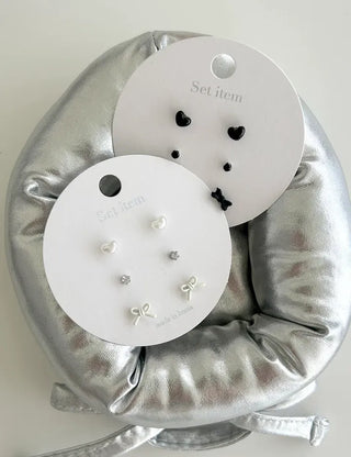 Ribbon Hoop Earrings Ball Silver Post Silver Mini