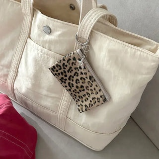 Leopard Print Card Wallet Keyring Fabric Coin Mini Pouch