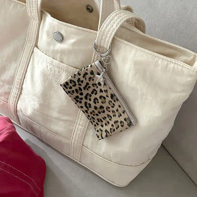 Leopard Print Card Wallet Keyring Fabric Coin Mini Pouch