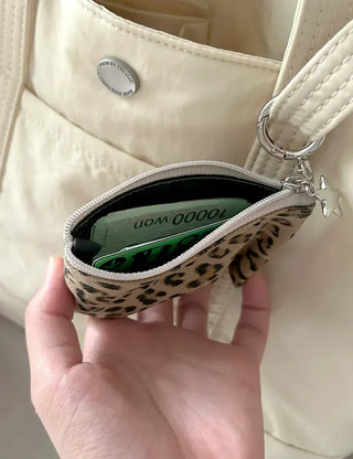 Leopard Print Card Wallet Keyring Fabric Coin Mini Pouch