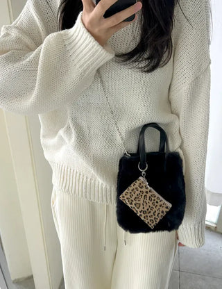 Leopard Print Card Wallet Keyring Fabric Coin Mini Pouch