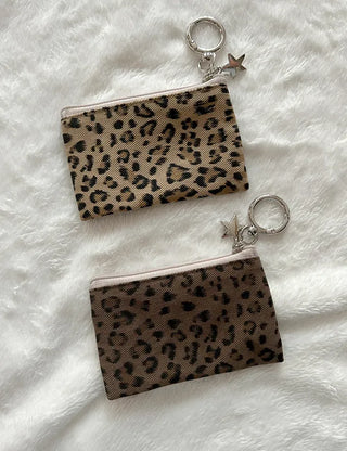 Leopard Print Card Wallet Keyring Fabric Coin Mini Pouch