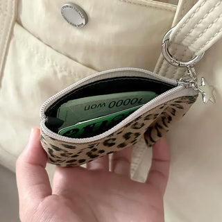 Leopard Print Card Wallet Keyring Fabric Coin Mini Pouch