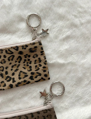 Leopard Print Card Wallet Keyring Fabric Coin Mini Pouch