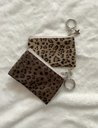 Leopard Print Card Wallet Keyring Fabric Coin Mini Pouch
