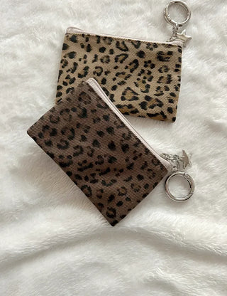 Leopard Print Card Wallet Keyring Fabric Coin Mini Pouch