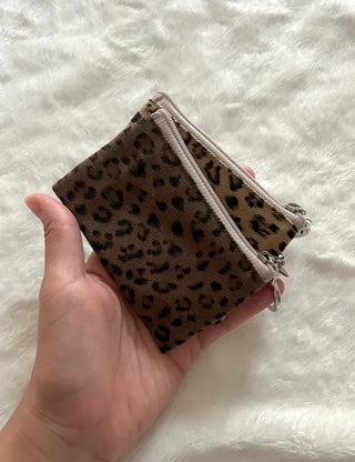 Leopard Print Card Wallet Keyring Fabric Coin Mini Pouch