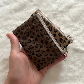Leopard Print Card Wallet Keyring Fabric Coin Mini Pouch