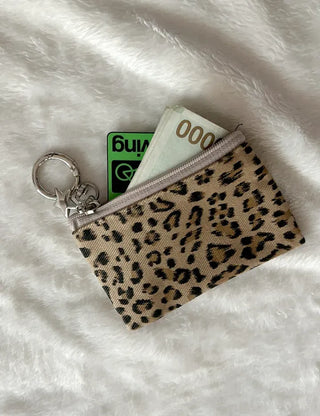 Leopard Print Card Wallet Keyring Fabric Coin Mini Pouch