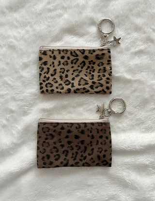 Leopard Print Card Wallet Keyring Fabric Coin Mini Pouch
