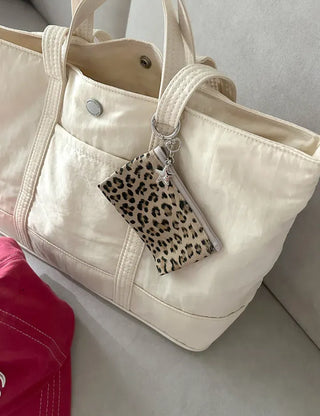 Leopard Print Card Wallet Keyring Fabric Coin Mini Pouch