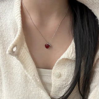 Double Heart Gemstone Ball Chain Bead Necklace for Women