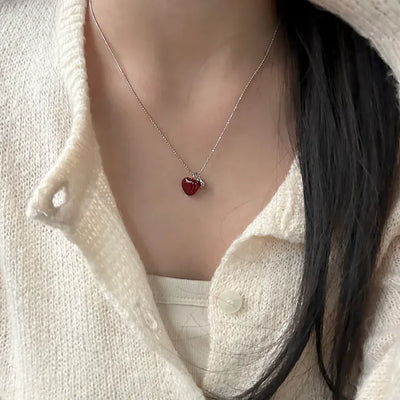 Double Heart Gemstone Ball Chain Bead Necklace for Women