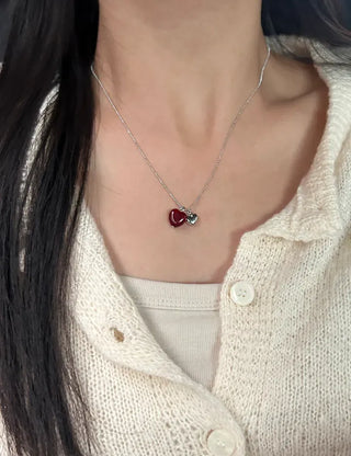 Double Heart Gemstone Ball Chain Bead Necklace for Women