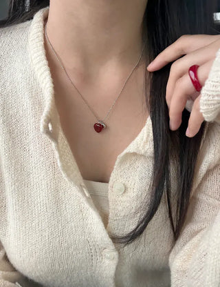 Double Heart Gemstone Ball Chain Bead Necklace for Women