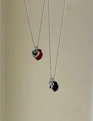 Double Heart Gemstone Ball Chain Bead Necklace for Women