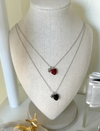Double Heart Gemstone Ball Chain Bead Necklace for Women