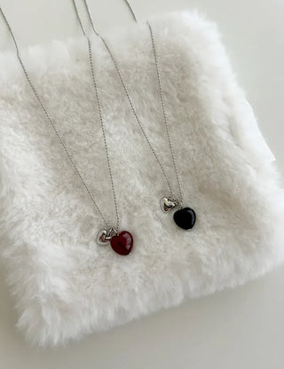 Double Heart Gemstone Ball Chain Bead Necklace for Women