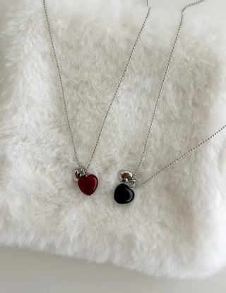 Double Heart Gemstone Ball Chain Bead Necklace for Women