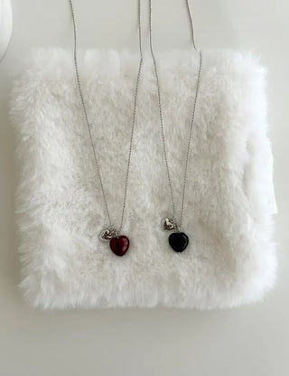Double Heart Gemstone Ball Chain Bead Necklace for Women