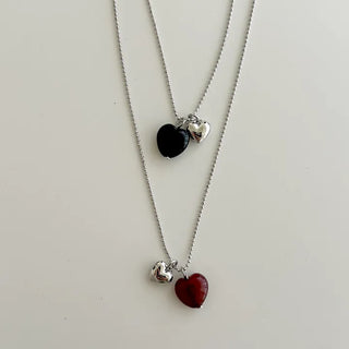 Double Heart Gemstone Ball Chain Bead Necklace for Women