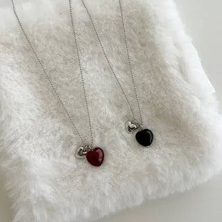 Double Heart Gemstone Ball Chain Bead Necklace for Women