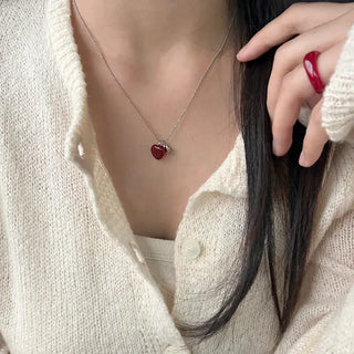 Double Heart Gemstone Ball Chain Bead Necklace for Women