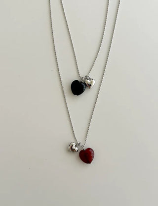 Double Heart Gemstone Ball Chain Bead Necklace for Women