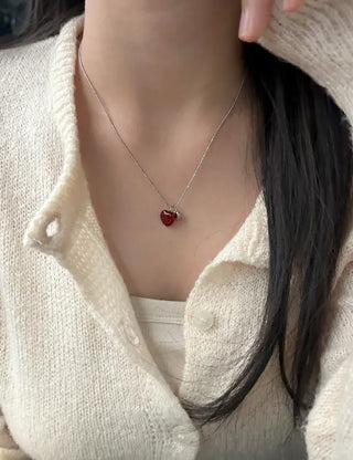 Double Heart Gemstone Ball Chain Bead Necklace for Women