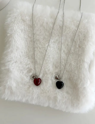 Double Heart Gemstone Ball Chain Bead Necklace for Women