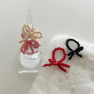 Lovely ribbon ring, gold beaded women's fashion ring