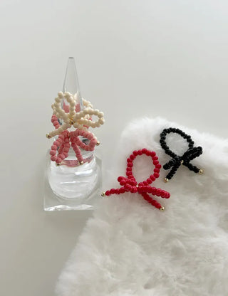 Lovely ribbon ring, gold beaded women's fashion ring