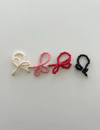 Lovely ribbon ring, gold beaded women's fashion ring