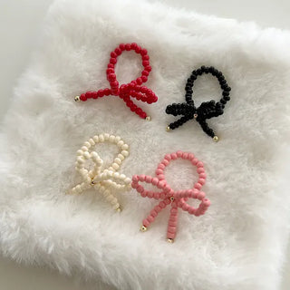 Lovely ribbon ring, gold beaded women's fashion ring