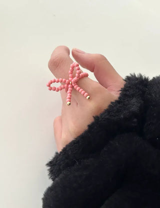 Lovely ribbon ring, gold beaded women's fashion ring