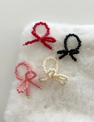 Lovely ribbon ring, gold beaded women's fashion ring