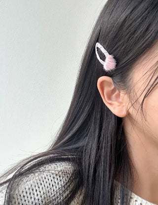 Mini Calfskin Fur Heart Snap Hairpin