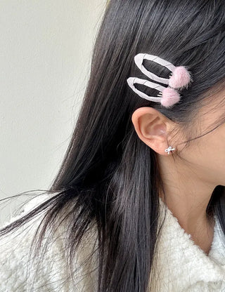 Mini Calfskin Fur Heart Snap Hairpin