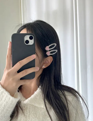 Mini Calfskin Fur Heart Snap Hairpin