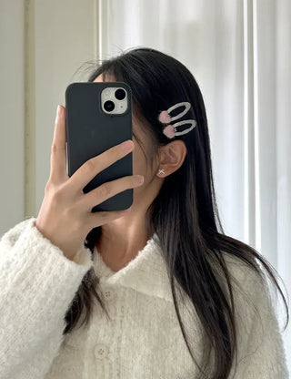 Mini Calfskin Fur Heart Snap Hairpin
