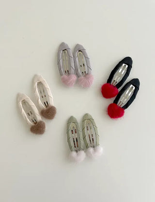 Mini Calfskin Fur Heart Snap Hairpin
