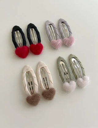 Mini Calfskin Fur Heart Snap Hairpin