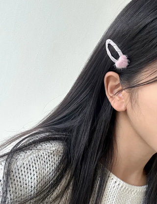 Mini Calfskin Fur Heart Snap Hairpin