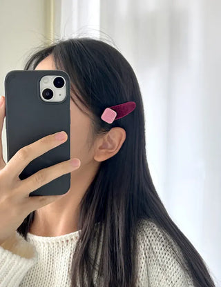 Side Hair Clip Square Corduroy Velvet Snap Mini