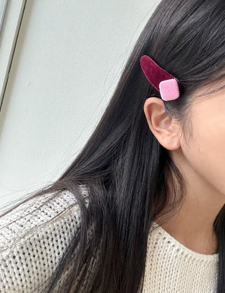 Side Hair Clip Square Corduroy Velvet Snap Mini